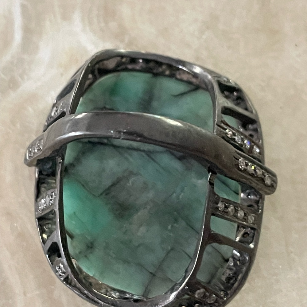 Emerald Diamond Statement Ring - image 8